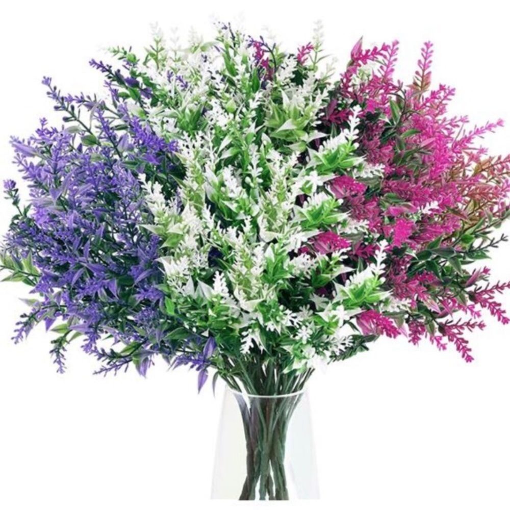 9pcs Artificial Flowers UV Resistant Faux Plastic Flower Outdoor Fake Lavender